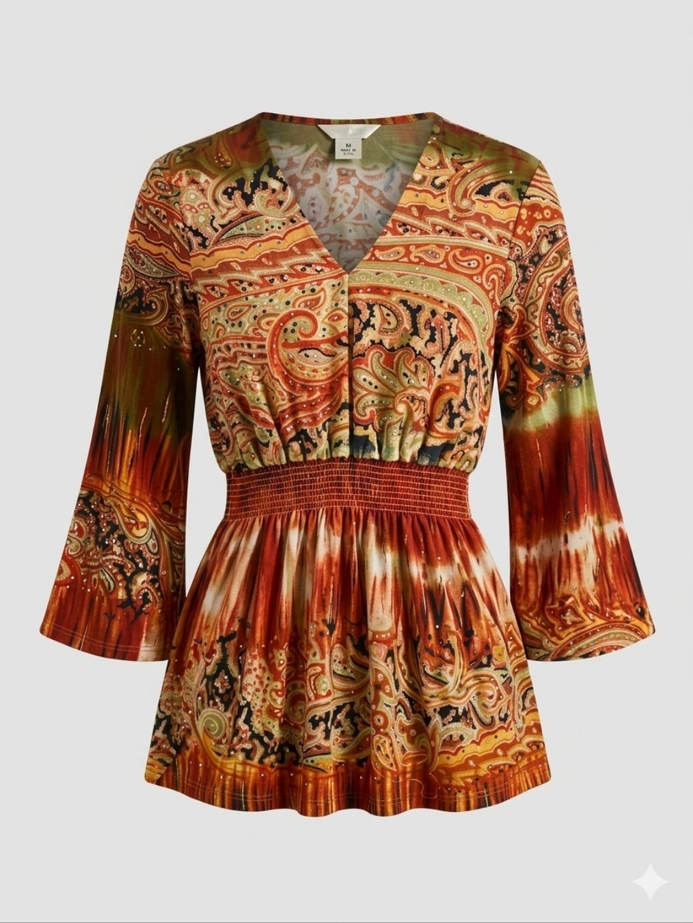 Boho Whimsigoth Christopher & Banks Smocked Paisley Top